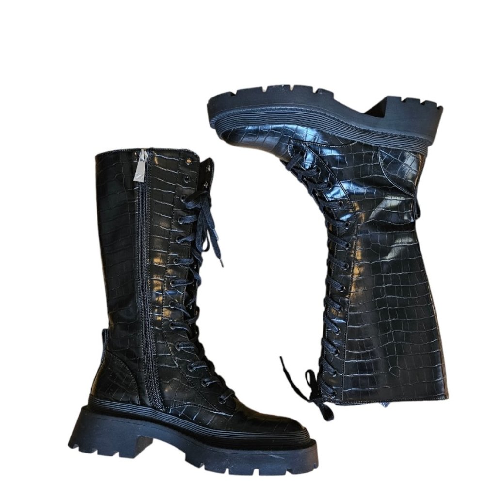 Zara Faux Croc Combat Boots Size 37